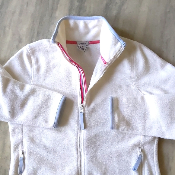 Old Navy Woman's High neck fleece jacket with front zip pockets & color trim. - Picture 3 of 4